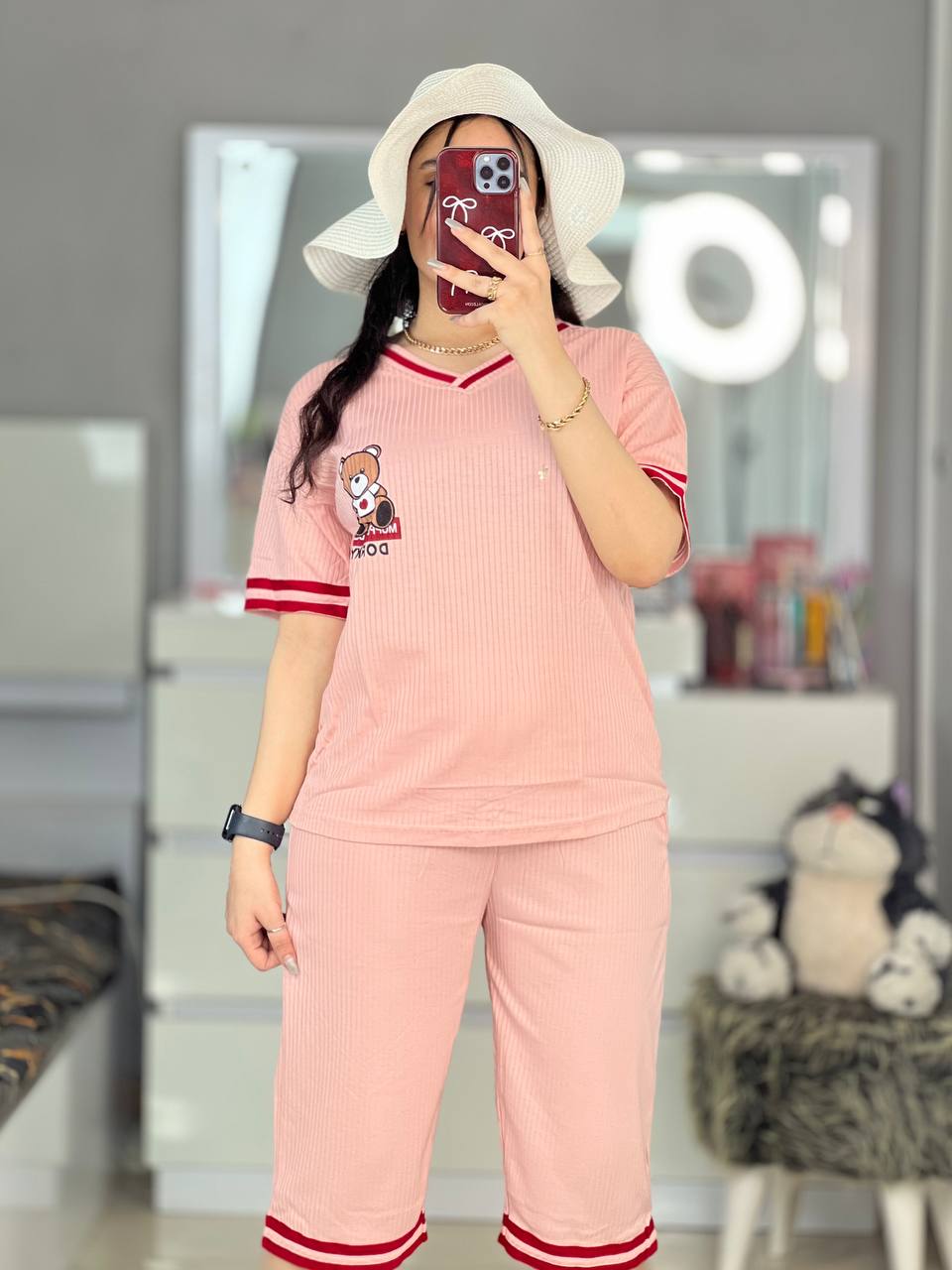 تیشرت شلوارک صورتی یقه هفت۲۸۳۱۲